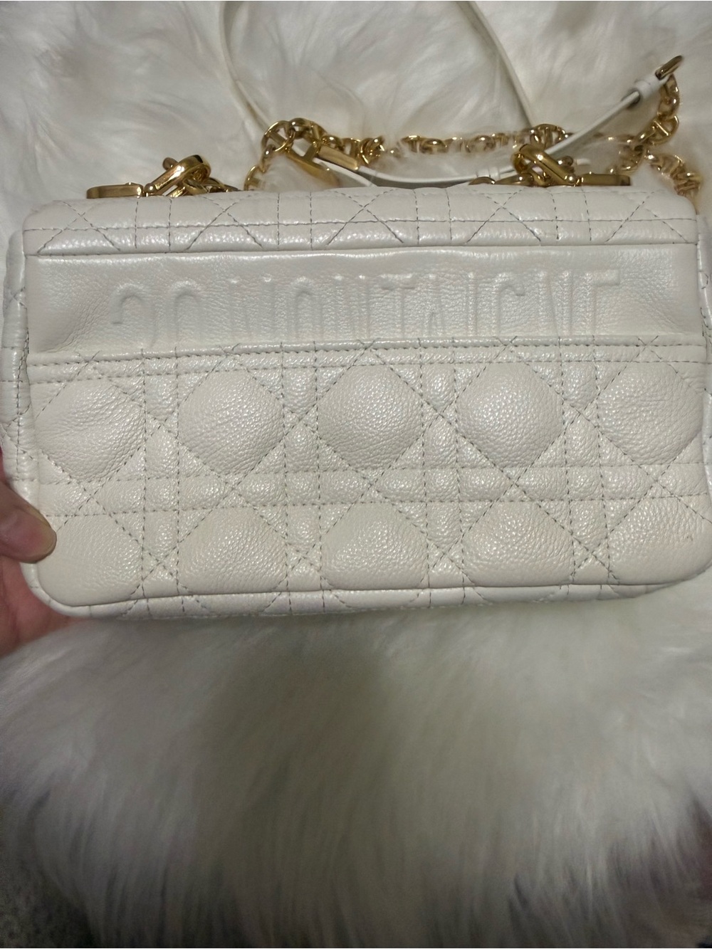 Dior Cream Quilted Caviar Leather Mini Shoulder Bag with Gold Chain